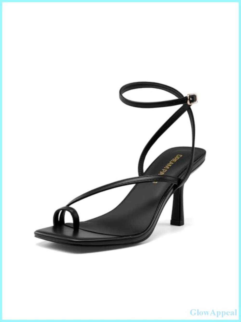 Square Toe Kitten Heel Sandals Faux Leather Buckle Strap